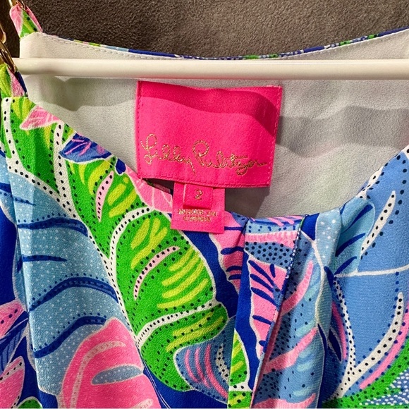 Lilly Pulitzer Silk Maxi Dress Tropical Print Chain Strap Size 2 - Picture 11 of 12